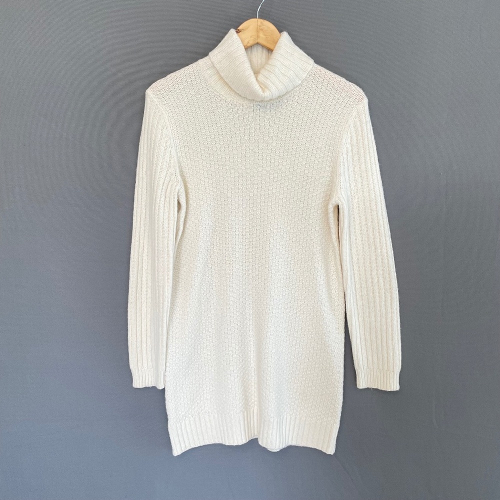 MANGO Women’s Medium Ivory Cotton Wool Knit Turtleneck Sweater Tunic Dress